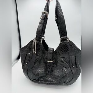 Celine Black Python Embossed Hobo Bag